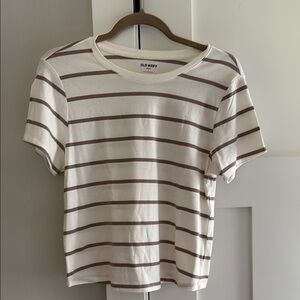 Old Navy Ivory/Cream and Tan Stripe Cropped Short Sleeve Bestee Tee L NEW